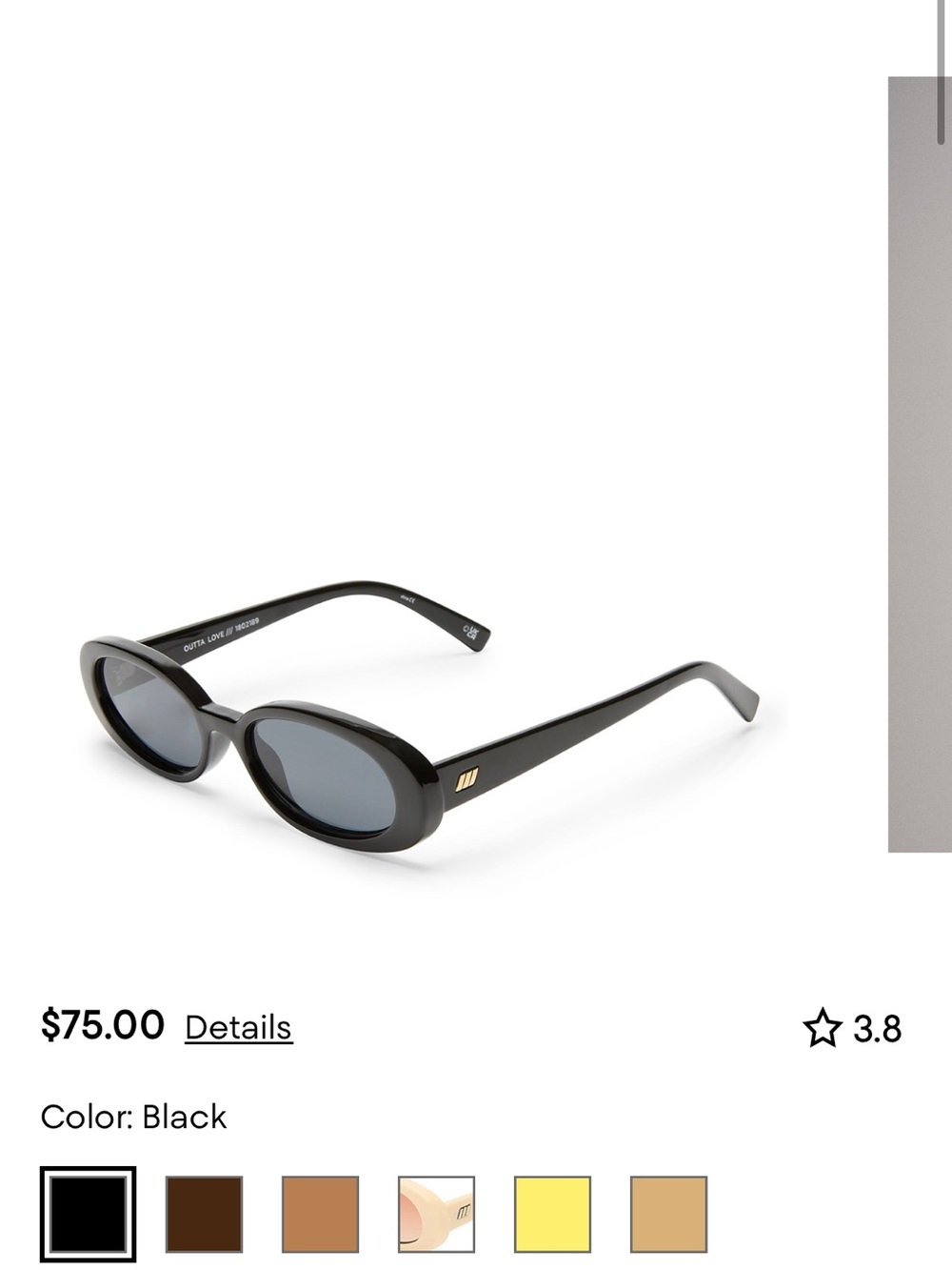 NWT Le Specs Black Outta Love Oval Sunglasses with Gold Temple Accent